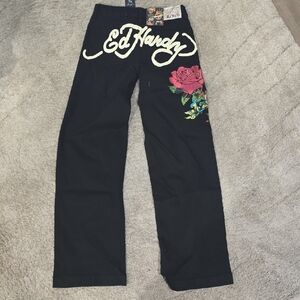 Ed Hardy Women's Black Jeans with Colorful Rose Design